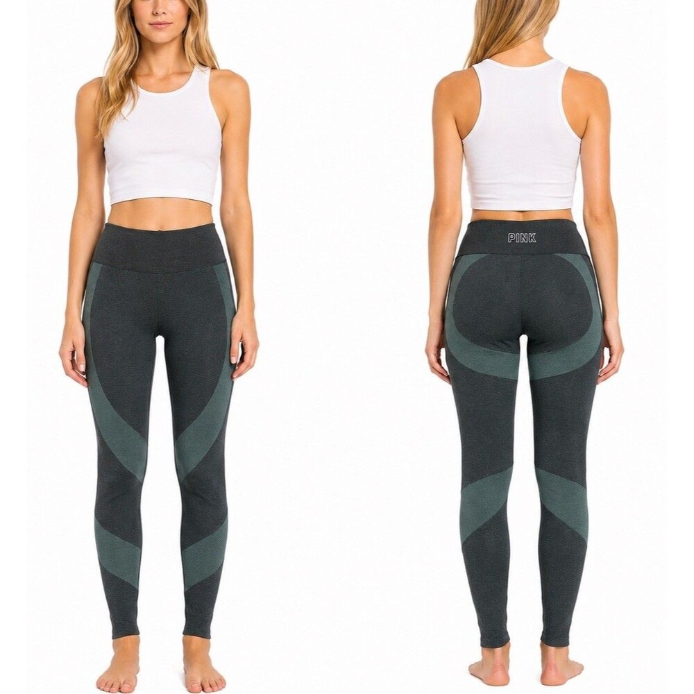 Victoria’s Secret PINK Seamless Leggings Womens L Dark Green High Rise Contour
